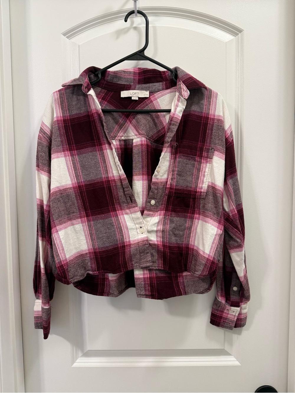 LOFT Maroon and Pink Plaid Button-Up Shirt